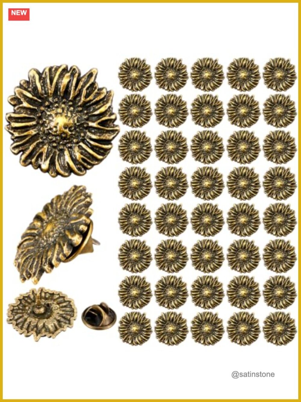 100 Pc Sunflower Lapel Pin Set Zinc Alloy Butterfly Clasp Brooch Party Favors